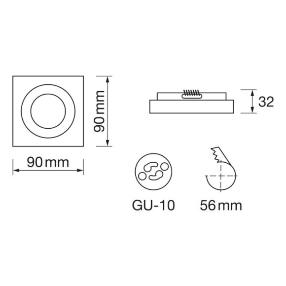 Empotrable cuadrado fijo NEGRO