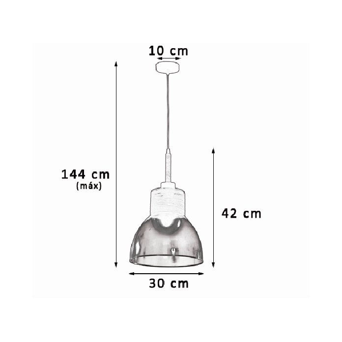 COLGANTE 1 LUZ E27 NEGRO TULIPA CAMPANA 30CM CRISTAL TRANSPARENTE CAÑAMO